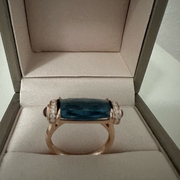 18k rose gold blue topaz baguette ring - Picture 2 of 4